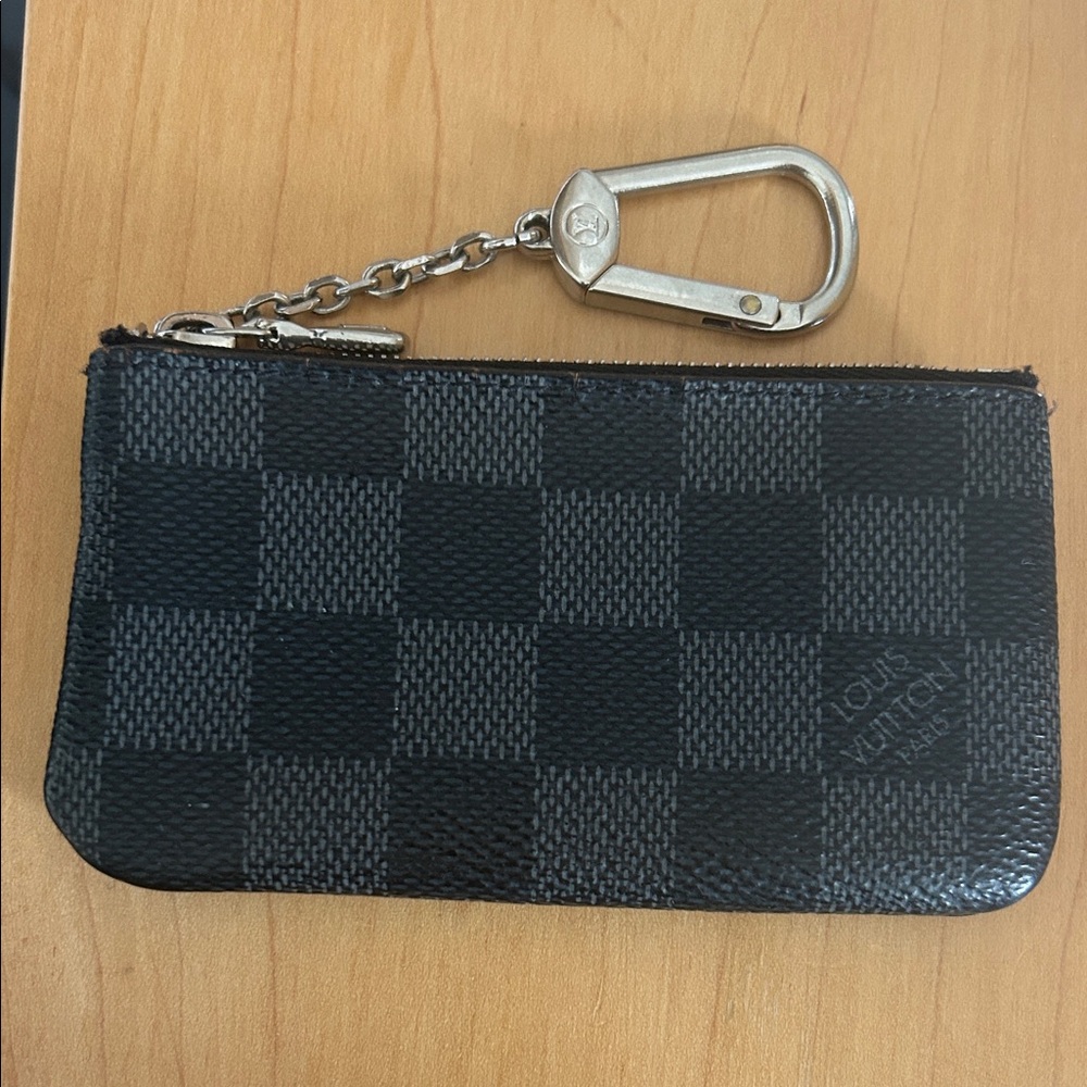 Louis Vuitton Black Checkered Key Pouch with Silver Clip